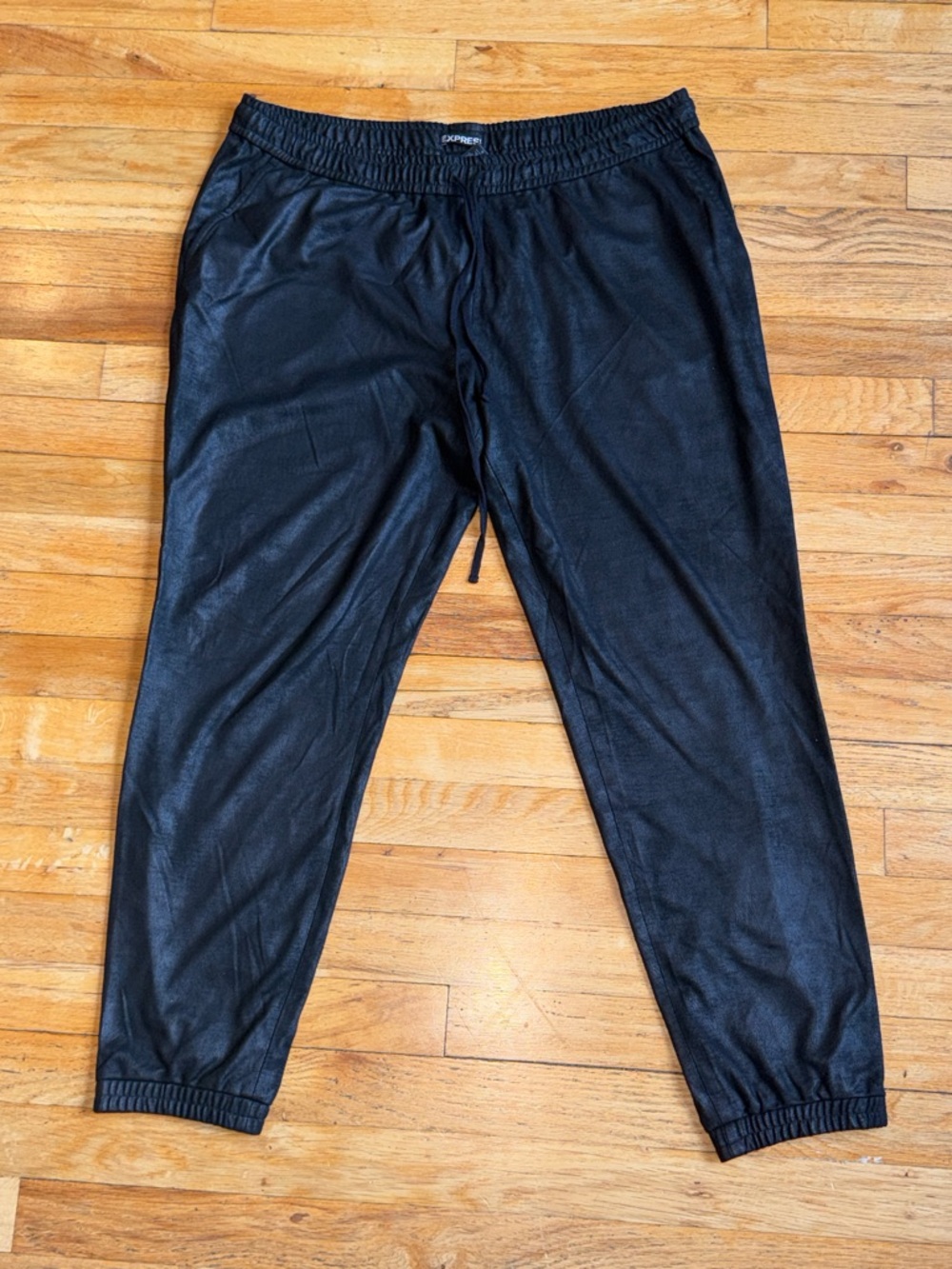 Express Black Faux Leather Jogger Pants with Drawstring